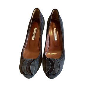 Guglielmo Rotta Suede Leather Closed Toe Pumps Round High Heel Size 36 5.5 Women